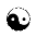 Nine variations of a black-and-white yin-yang symbol in a , each with distinct dot placements and orientation changes across frames