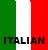Pixelated icon with vertical green, white, and red stripes; bold black text "ITALIAN" spans the bottom across all colors.