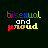 identical pixelated text icons displaying 'bisexual and proud' in rainbow colors on a dark background, with one icon partially obscured by a gray rectangle
