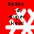 Red background with white snowflake-like symbol and black text 'Emilee is super kewl' in four repeated positions