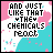 Pixelated text animation on a pink and teal background with repeated phrase 'AND JUST LIKE THAT THEY CHEMICALS react' in black block letters.