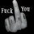 Static grayscale buddy icon showing a raised middle finger gesture with pixelated text "F*ck You" on black background.