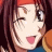 Anime-style character with brown hair and red headband winking, mouth open in a smile, against black background with white text.