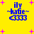 Yellow background with pink plus signs; blue text 'ily', '~habe~', and '<333' in pixelated font.