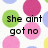 Pixelated text phrases on a polka-dot background with pink, green, blue, and yellow circles.