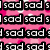 Pink polka-dot background with repeated 'sad sad' text and a ':p' emoticon, plus 'SOOO SAD EMMA!!!' at the bottom.