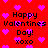 Red background with pink pixelated hearts and black text reading "Happy Valentines Day! xoxo" repeated in a pattern