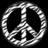 Three identical peace symbols with textured silver appearance on black background, arranged in a with bottom-right empty space