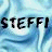 A static contact sheet of two identical frames showing the text STEFFI repeated in bold black letters against a light blue wavy background.