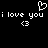 Pixelated white text and symbols on black background: 'i love you' repeated twice with heart symbol above and '<3' below each phrase.