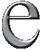 A grayscale animated sequence of a stylized lowercase 'e' icon rotating through multiple positions with varying internal line segments against a solid gray background.