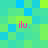 Pixelated of cyan and green squares with four pink 'ilu.' text instances in different positions