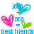 Pixelated graphic with blue text and colored hearts on white background: 'jess' above cyan heart, 'nara' below pink heart, green heart to right of equals sign, 'best friends' at bottom.