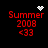 Red text on black background with four identical showing 'Summer 2008 <33' and animated white pixel symbols above each