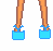 Pixel art contact sheet showing a female character's body parts and text bubbles in blue font on white background with dotted borders, arranged in 4x3 grid layout.