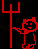 Red pixelated figure holding pitchfork, then raising it while smiling on black background with gray sidebars.