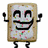 Pixelated rectangular character with brown border, white icing-like surface covered in multicolored sprinkles, black curved eyes and wide smile, arms raised, legs bent.