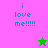 Pixelated text 'i love me!!!!!' in blue on pink and green backgrounds with a green star and pink star icon.