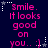 Dark blue background with pink text reading "Smile. It looks good on you.. :)" and white star-shaped decorations in various positions.