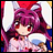 Pixelated anime-style character with purple hair and white ears holding a blue object against red background, next to text "Anime IM" on black background