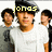 Group of people in white and gray shirts with yellow text overlays reading 'jonas', 'brothers', and 'rockk!!!' across different frames.