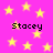 A static image with a bright pink background filled with yellow stars and the repeated text "Stacey" in black pixelated font.