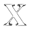 A stylized X-shaped icon with segmented black and white elements rotates through multiple orientations against a light gray background.