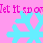 Pixelated cyan snowflakes on pink background with repeating 'Let it snow' text in magenta, animated as static image.
