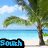 Beach scene with palm tree, blue sky, and ocean; text overlays change across frames.