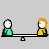 Animated contact sheet showing a stick-figure seesaw sequence with two characters and speech bubbles containing text.