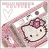 Pixelated Hello Kitty icon with pink gingham pattern, pink bow, and 'HELLO SIDEKICK COUTURE' text above a heart outline.
