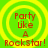 Green background with yellow concentric circles and red text reading 'Party Like A RockStar!' in four identical