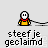 Pixel art animation of two characters holding a rope, with text bubbles and repeated 'steef je geclaimd' below each frame.