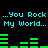 Pixelated cyan text repeats 'You Rock My World' above and below green audio equalizer bars on a black background.