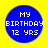 Four identical blue circular icons with white text reading "MY BIRTHDAY 12 YRS" on a yellow background.