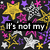 Pixelated star pattern with yellow, purple, pink, and white stars on dark background; text reads "It's not my fault he's always on my mind" in black boxes.