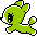 Green pixelated creature with white accents performs a running animation , showing sequential leg and tail movements