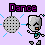 Pixel art animation of a robot dancing next to a disco ball on a light purple background with blue sparkles.