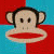 A 50x50 pixel animated buddy icon featuring a cartoon monkey mascot with red and blue background quadrants, displaying two frames where text above the head changes from 'PAUL' to 'FRANK' while maintaining consistent facial features and color scheme.