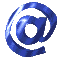Blue @ symbols in various 3D orientations on a gray background, each with distinct curvature and lighting effects.