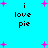 A static image with a bright cyan background, pink plus signs scattered throughout, and black text reading "i love pie" in two vertical