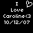 Pixelated black-and-white image showing two side-by-side text-based icons with identical content, each containing 'I Love Caroline<3' and a date.