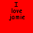 Four identical pixelated text arranged in a , each displaying "I love jamie" on solid colored backgrounds