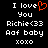 Black background with white pixelated text reading "I love You Richie<33 Aof baby xoxo" and an orange pixelated heart symbol replacing the 'o' in 'love' on the left side.