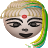 Pixelated circular icon shows a stylized face with blonde hair, a red bindi, and closed eyes, set against a gray background.