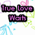 Pixelated graphic with pink text 'True Love Waits' on black rectangular backgrounds, surrounded by abstract pixel art shapes in purple, green, and blue.