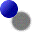 A blue sphere moves over a gray circular background with a white dotted border