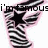 Pixelated icon with black text 'i'm famous' above a star and winged design on pink-tinged background.