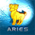 Pixelated yellow Aries zodiac icon with blue gradient background and 'ARIES' text below the figure.