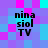 Pixelated of cyan, purple, and magenta squares with four identical text blocks reading "nina siol TV" in bold black font